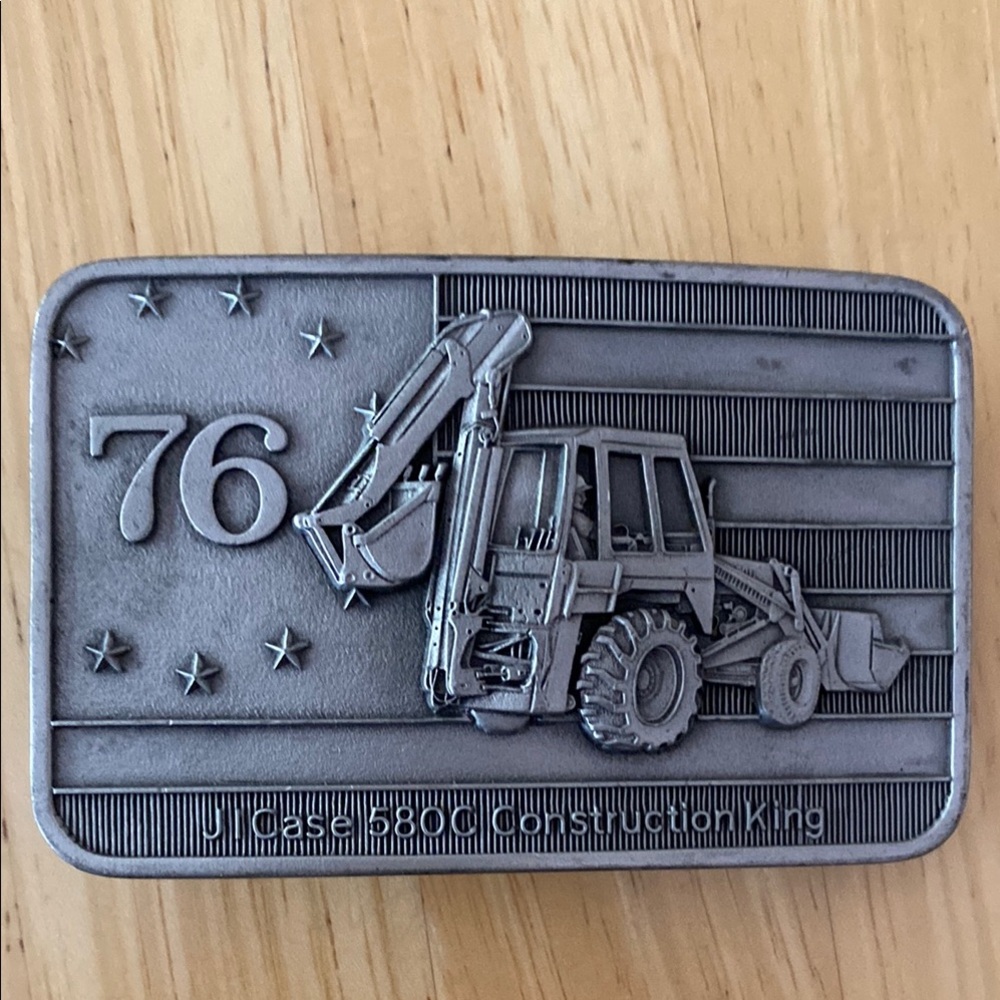 Silver Industrial Belt Buckle with 76 Design